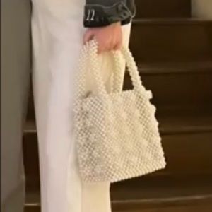Ivory Pearl Beaded Mini Tote Handbag